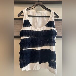 Banana Republic Navy and White Ruffle Tank Top